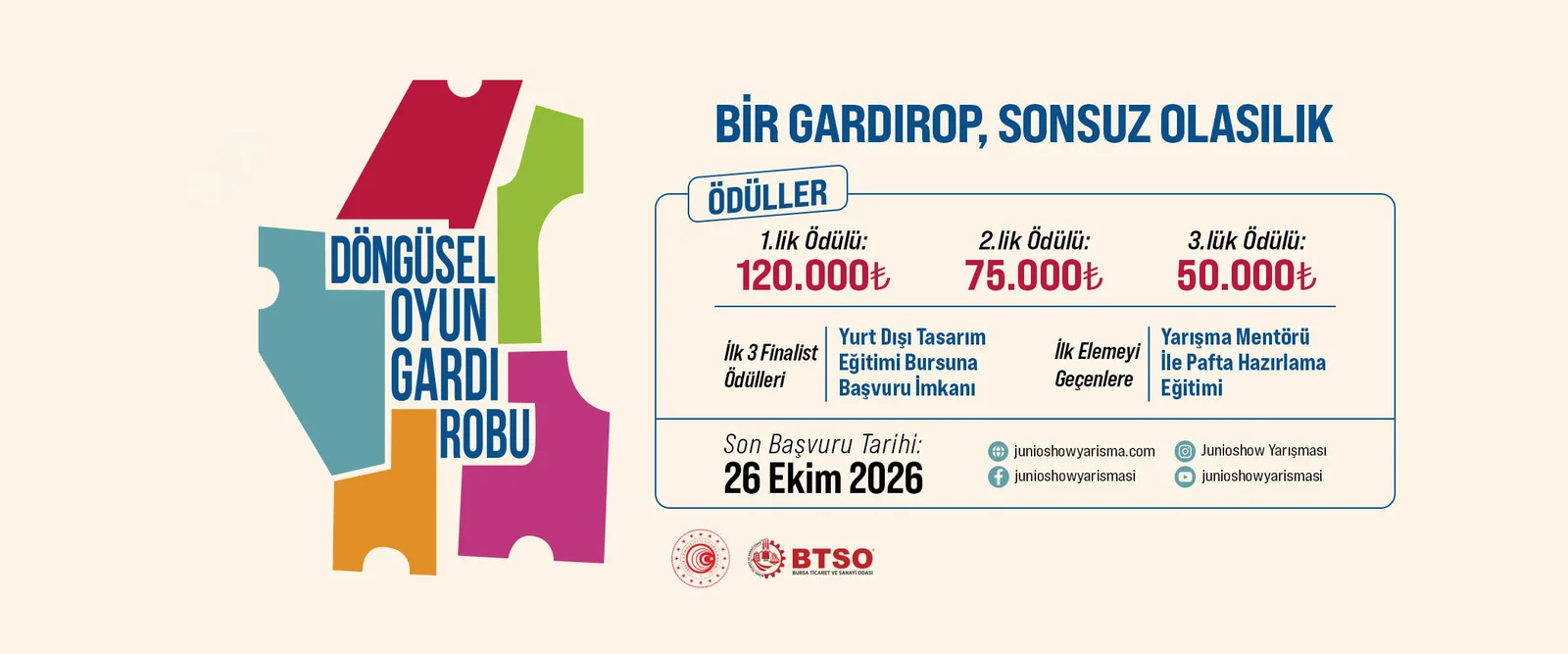 8. Junioshow Yarışması – Döngüsel Oyun Gardırobu – Bir gardırop, sonsuz olasılık. Ödüller: 120.000₺, 75.000₺, 50.000₺. Son başvuru: 26 Ekim 2026